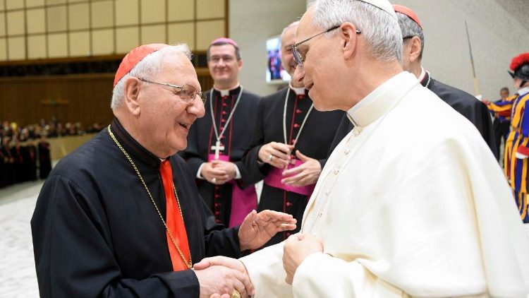 Il Papa con il cardinale Louis Raphaël Sako, patriarca della Chiesa caldea