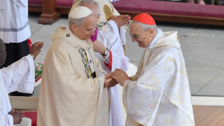 Il nunzio in Siria Zenari impone il Pallio a Papa Leone XIV