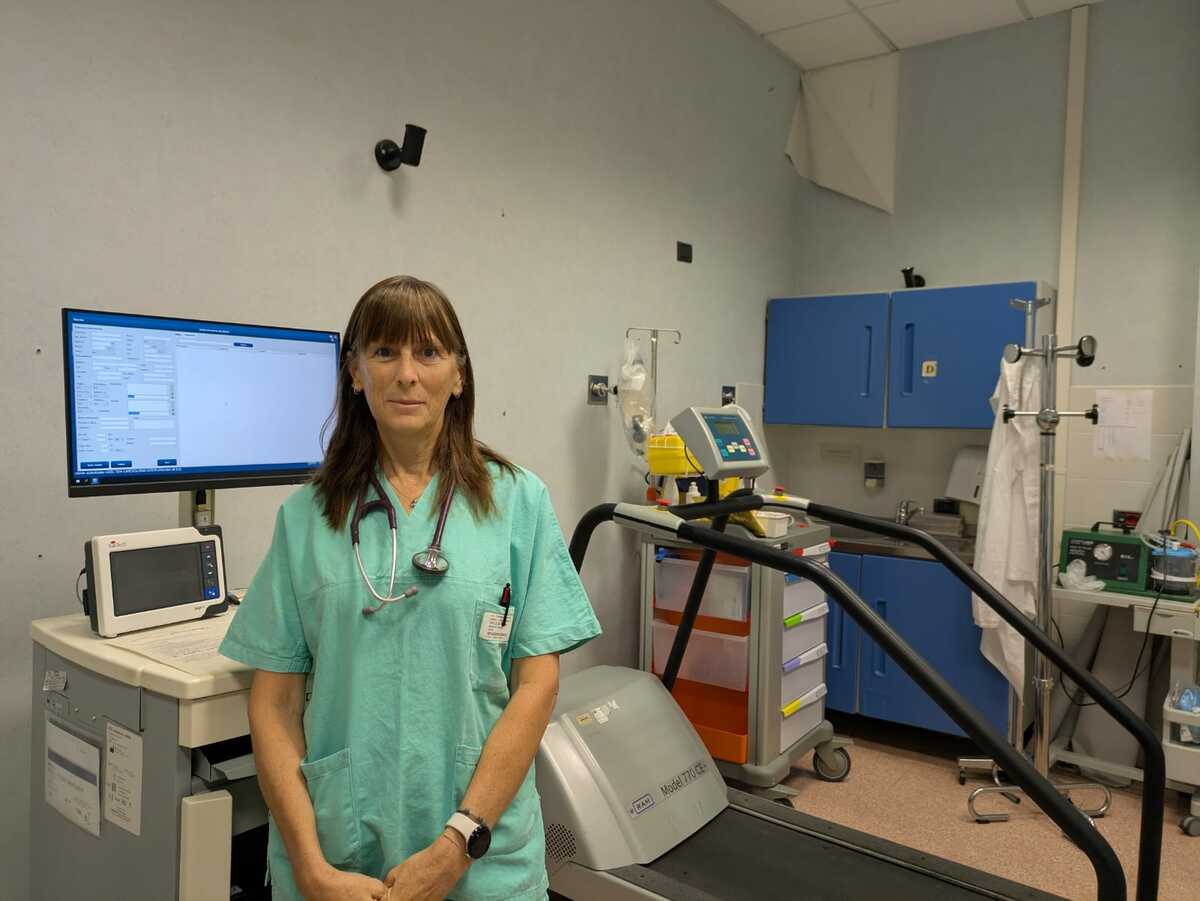 Struttura ospedaliera con corridoio clinico e personale sanitario in movimento verso reparti, immagine di approfondimento