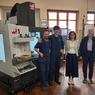 da sinistra: Prof. David De Lazzari, Erik Branche, Prof. Luciana Marguerettaz (preside IPIA), Don Vincenzo Caccia (Direttore opera salesiana)