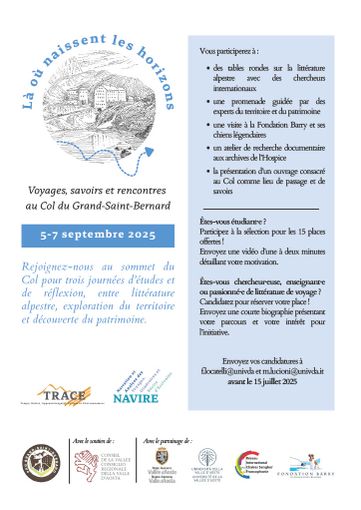 “Là où naissent les horizons”: inscriptions ouvertes pour participer à trois journées d’études au Grand-Saint-Bernard