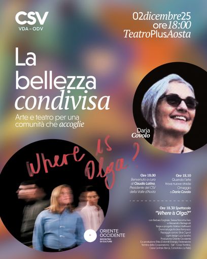 Il 2 dicembre un evento nel teatro di Plus ad Aosta: “La bellezza condivisa – Arte e teatro per una comunità che accoglie”
