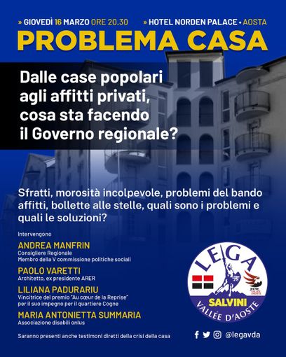 Problema casa: Il Gruppo consiliare Lega Vallée d’Aoste organizza un incontro