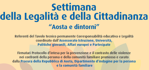 Dal 18 al 24 maggio si svolgerà la Settimana della legalità e della cittadinanza Aosta e dintorni
