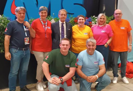 La Delgazione Valdostana. in piedi da sx Matteo Pini, Mara Bionaz, Presidente Nazionale Giampietro Briola, Irma Moro, Ingrid Brédy Danilo Gens