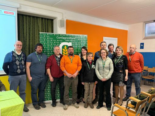 Il nuovo CDA CIA VdA, da sn: Follioley Amedeo, Perrier Daniele, Marquis Ives, Fragno Michel, Challancin Rita, Bosc Piera, Perucchione Renzo, Dondeynaz Veronica, Chabod Venanzio, Danna Morena (Direttore), Marcello Panizzi