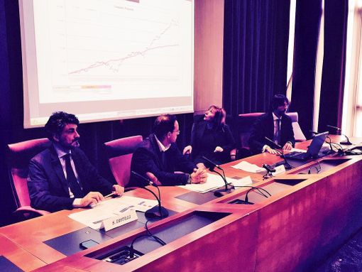 Stefano Distilli, Ego Perron, Alessia Démé e Luca Merighi durante la conferenza