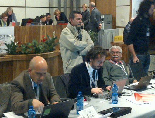 I giornalisti dell'Ansa  Benoit Girod ed Enrico 'Chicco' Marcoz in sala stampa