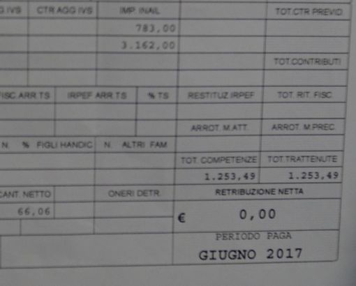 La busta paga 'azzerata' di una dipendente di Kcs