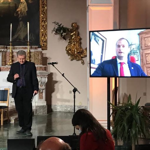 Il sindaco Alessandro Giovenzi nel corso della teleconferenza
