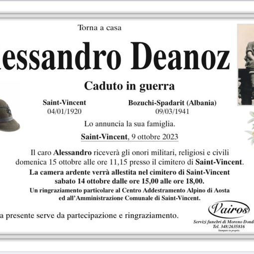 La salma di Alessandro Déanoz torna a casa