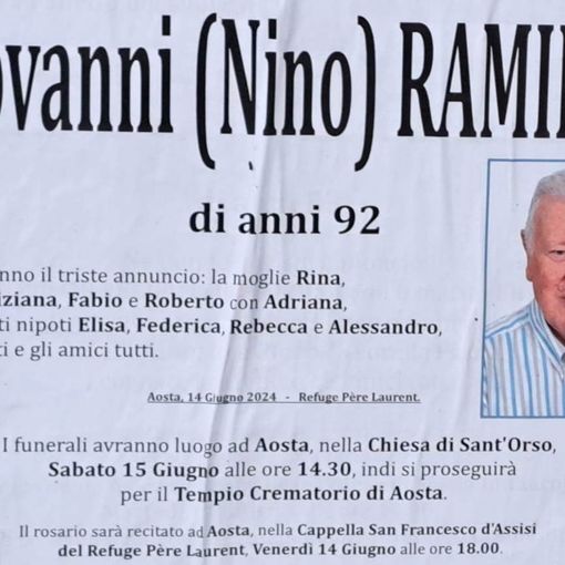 Cordoglio della Giunta regionale per la scomparsa di Giovanni “Nino” Ramires