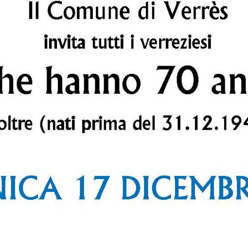 Verres: Pranzo di Natale per gli ultrasettantenni