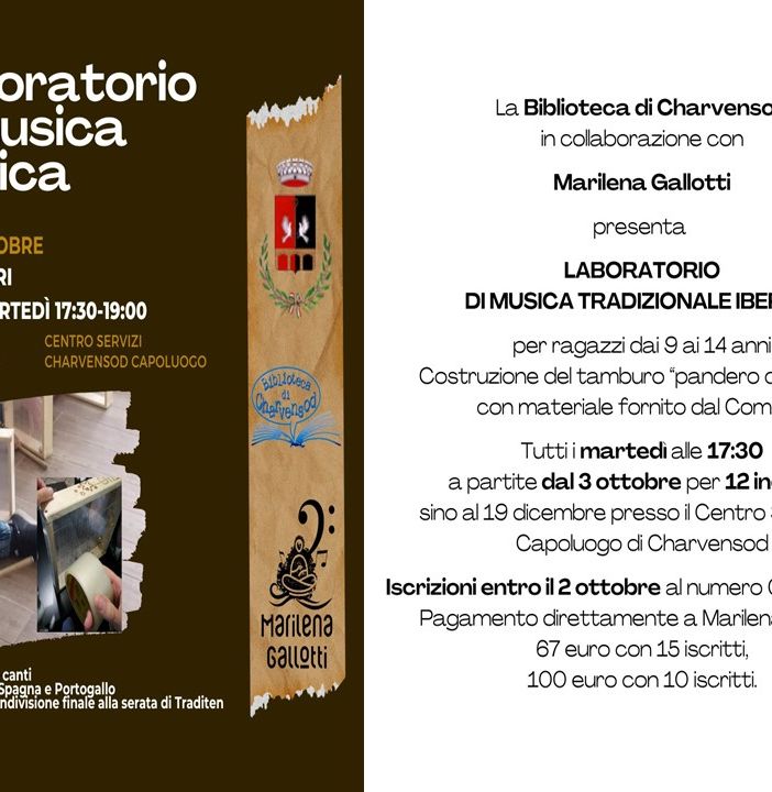 Charvensod: Alla scoperta della Musica Iberica: Il Laboratorio del Tamburo &quot;Pandero Cuadrato&quot;
