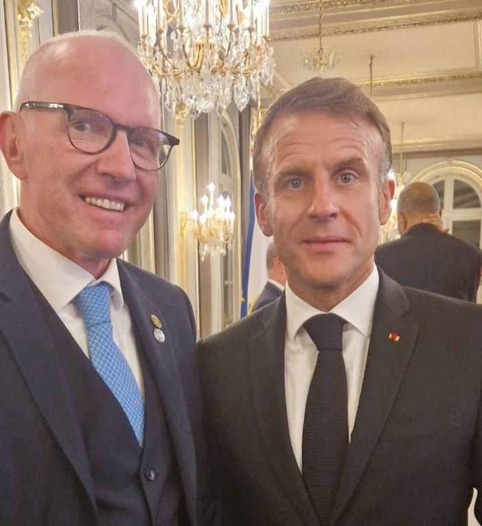 Il Presidente della Regione, Renzo Testolin, al ricevimento di ieri sera, all'Eliseo, su invito del Presidente della Repubblica francese Emmanuel Macron