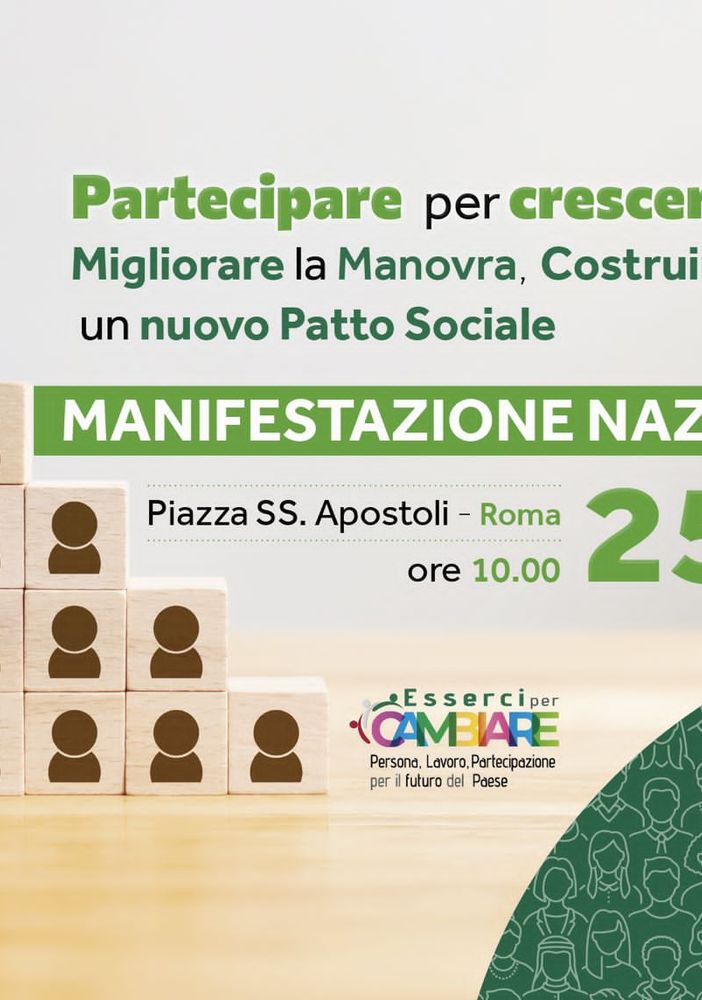 Cisl: sabato 25 novembre manifestazione nazionale a Roma