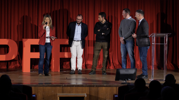 Sul palco del GPFF Winter Preview (da destra verso sinistra) Jacques Buillet, Denis Truc, Mauro Durbano, Firmino Thérisod e Luisa Vuillermoz.