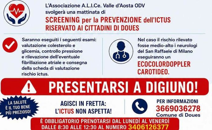 Prevenzione e comunità, a Doues una giornata contro l’ictus: controlli gratuiti e specialisti per proteggere la salute Prevenzione e comunità, a Doues una giornata contro l’ictus: controlli gratuiti e specialisti per proteggere la salute