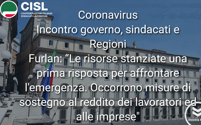 Emergenza Coronavirus, Cgil Cisl Uil sono con voi