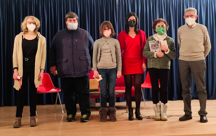 Da destra: Giulia Ceresoli, Mauro Caniggia Nicolotti, Sophie Gérard, Eleonora Trento (Assessore Cultura comune Cogne), Giuliana Gabriella Corea, Ettore Calchera