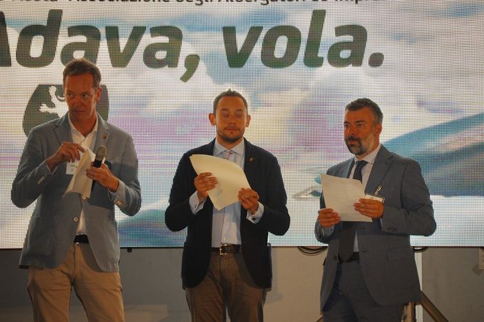 Da sn Camillo Rosset, Filippo Gérard e il direttore Adava Emilio Conte