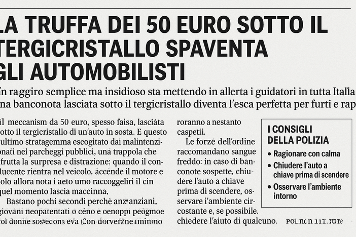La truffa dei 50 euro sotto il tergicristallo spaventa gli automobilisti La truffa dei 50 euro sotto il tergicristallo spaventa gli automobilisti