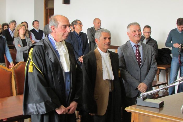 da sn il procuratore capo di Aosta, Paolo Fortuna, il Presidente del Tribunale aostano, Eugenio Gramola e il Presidente reggente della Corte di Appello di Torino, Edoardo Barelli Innocenti