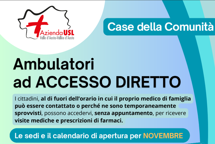 Case della comunità: calendario di novembre 2025 per gli ambulatori ad accesso diretto