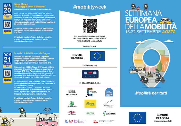 Aosta: L’autunno inizia con la Sem: dal 16 al 22 settembre la 24/a settimana europea sul tema “Mobilità per tutti”