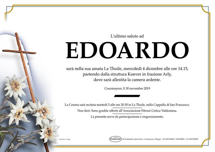 Mercoledì a La Thuile il funerale di Edoardo Camardella Mercoledì a La Thuile il funerale di Edoardo Camardella