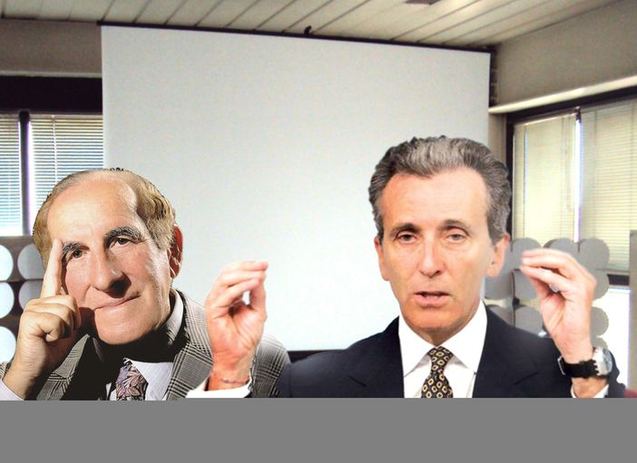 Nell'infografica di Sara Jocallaz il prof. Orlando Formica con alla sua sinistra il Ministro Grilli Nell'infografica di Sara Jocallaz il prof. Orlando Formica con alla sua sinistra il Ministro Grilli