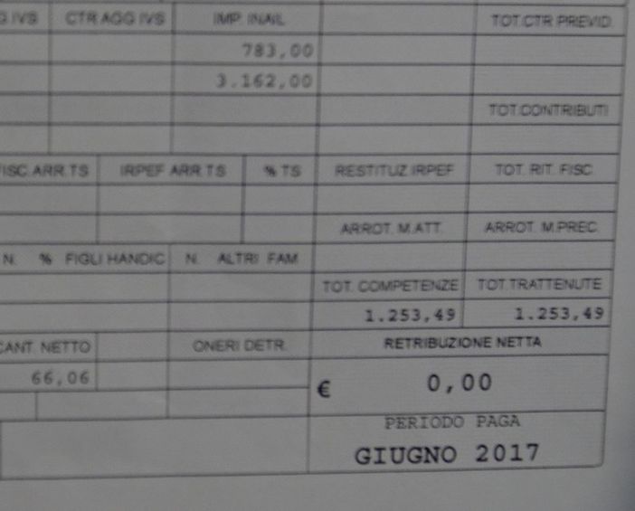 La busta paga 'azzerata' di una dipendente di Kcs La busta paga 'azzerata' di una dipendente di Kcs