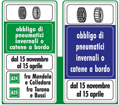 I cartelli per l'obbligo nel resto d'Italia. In Valle invece l'obbligo decorre da oggi. Un discrepanza che può penalizzare chi arriva da fuori Valle, ma anche i valdostani che vanno in altre regioni dove è ancora vietato l'uso di pneumatici invernali I cartelli per l'obbligo nel resto d'Italia. In Valle invece l'obbligo decorre da oggi. Un discrepanza che può penalizzare chi arriva da fuori Valle, ma anche i valdostani che vanno in altre regioni dove è ancora vietato l'uso di pneumatici invernali