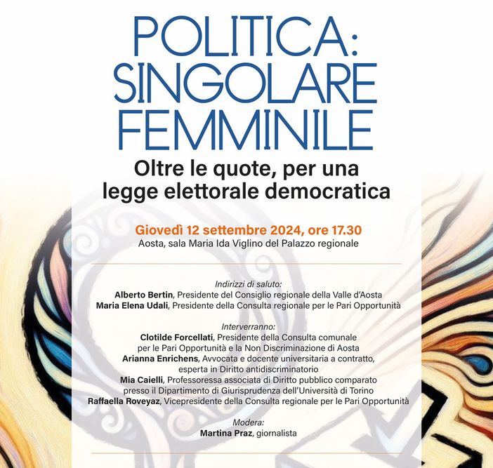"Politica: singolare femminile": conferenza della Consulta regionale per le pari opportunità