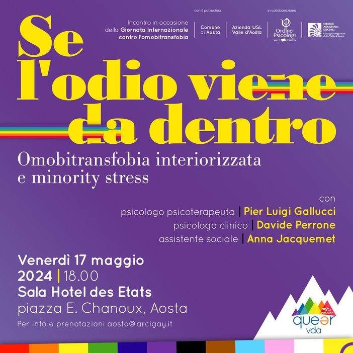 17 maggio, per la giornata internazionale contro l’omobitransfobia Arcigay Vda: «illuminare le coscienze, non i monumenti» 17 maggio, per la giornata internazionale contro l’omobitransfobia Arcigay Vda: «illuminare le coscienze, non i monumenti»