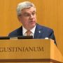 Il presidente del Cio Thomas Bach durante il convegno “Lo slancio della speranza: storie oltre il podio” presso l'auditorium Istituto Patristico Augustinianum