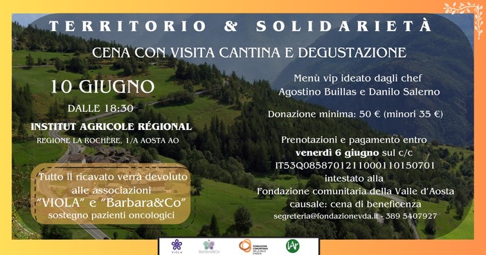 “Territorio e solidarietà”, una cena di beneficenza a sostegno dei pazienti oncologici