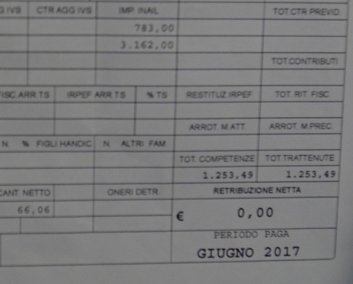 La busta paga 'azzerata' di una dipendente di Kcs La busta paga 'azzerata' di una dipendente di Kcs