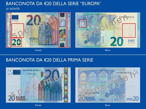 In circolazione nuova banconota da 20 euro