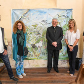 Da sinistra: Emo Broccard, Barbara Tutino, S.E.R. Mons. Franco Lovignana, Vescovo di Aosta, Luisa Vuillermoz, direttrice di Fondation Grand Paradis, e Don Carlo Junior Louisetti, Parroco di Cogne Da sinistra: Emo Broccard, Barbara Tutino, S.E.R. Mons. Franco Lovignana, Vescovo di Aosta, Luisa Vuillermoz, direttrice di Fondation Grand Paradis, e Don Carlo Junior Louisetti, Parroco di Cogne