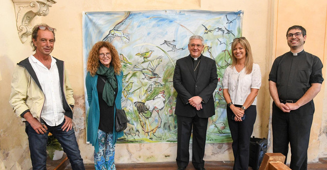 Da sinistra: Emo Broccard, Barbara Tutino, S.E.R. Mons. Franco Lovignana, Vescovo di Aosta, Luisa Vuillermoz, direttrice di Fondation Grand Paradis, e Don Carlo Junior Louisetti, Parroco di Cogne Da sinistra: Emo Broccard, Barbara Tutino, S.E.R. Mons. Franco Lovignana, Vescovo di Aosta, Luisa Vuillermoz, direttrice di Fondation Grand Paradis, e Don Carlo Junior Louisetti, Parroco di Cogne