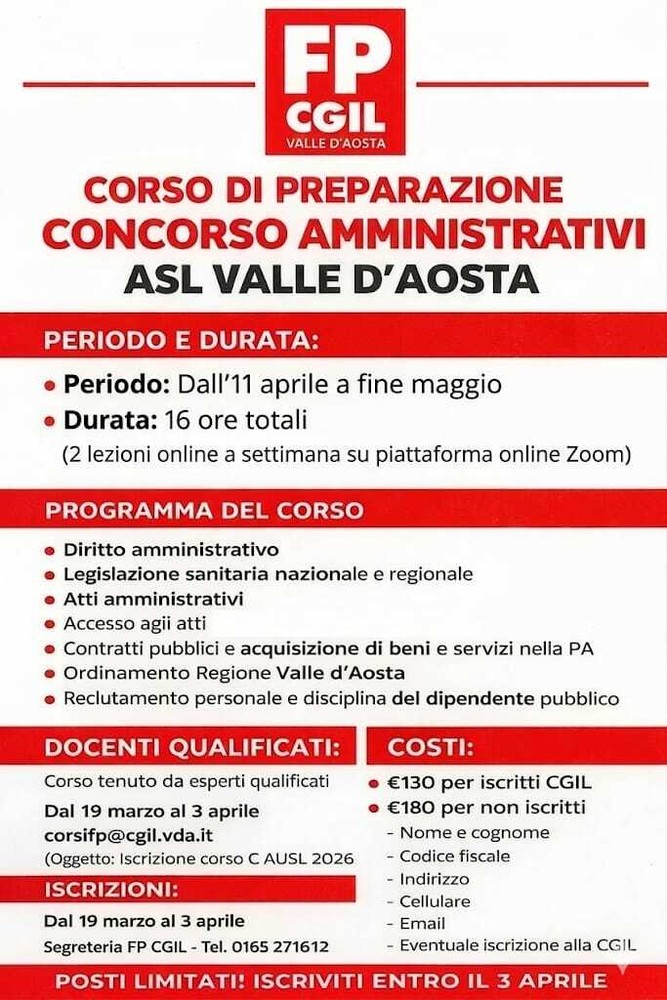 Concorso USL per 39 assistenti: al via il corso di preparazione della FP CGIL