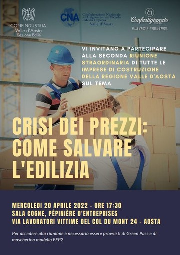 20 aprile: secondo incontro delle imprese valdostane sulla crisi dei prezzi e su come salvare l’edilizia