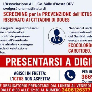 Prevenzione e comunità, a Doues una giornata contro l’ictus: controlli gratuiti e specialisti per proteggere la salute