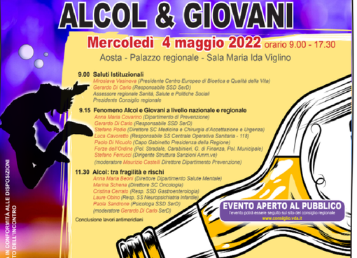 'Alcol&amp;Giovani', mercoledì 4 maggio l'evento al Palazzo regionale di Aosta