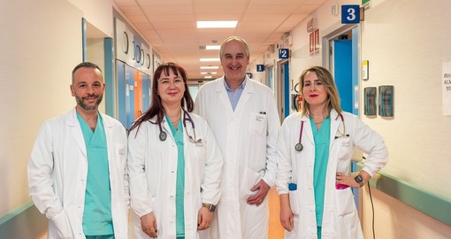 da sx il Dott. Luca Vaccaro, la Dott.ssa Francesca Lucchese,  il Dott. Franz De La Pierre (Direttore della SC Geriatria) e la Dott.ssa Fiamma Burgassi