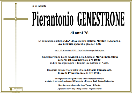 Venerdì al Santuario di Maria Immacolata il funerale di Pierantonio Genestrone