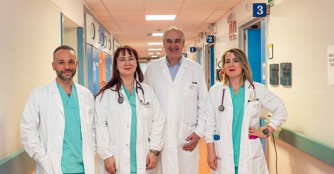 da sx il Dott. Luca Vaccaro, la Dott.ssa Francesca Lucchese,  il Dott. Franz De La Pierre (Direttore della SC Geriatria) e la Dott.ssa Fiamma Burgassi