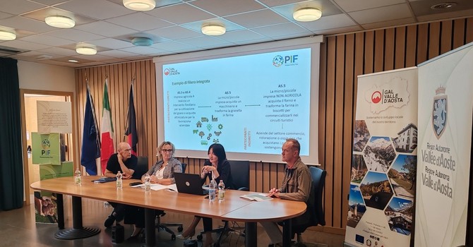 Da sn: Alessandro Rota, Dirigente Autorità di gestione CSR 2023-2027, Assessore all’Agricoltura e Risorse naturali Speranza Girod, Coordinatrice GAL Valle d’Aosta Marta Anello, Presidente GAL Valle d'Aosta Camillo Rosset (ph. GAL) Da sn: Alessandro Rota, Dirigente Autorità di gestione CSR 2023-2027, Assessore all’Agricoltura e Risorse naturali Speranza Girod, Coordinatrice GAL Valle d’Aosta Marta Anello, Presidente GAL Valle d'Aosta Camillo Rosset (ph. GAL)