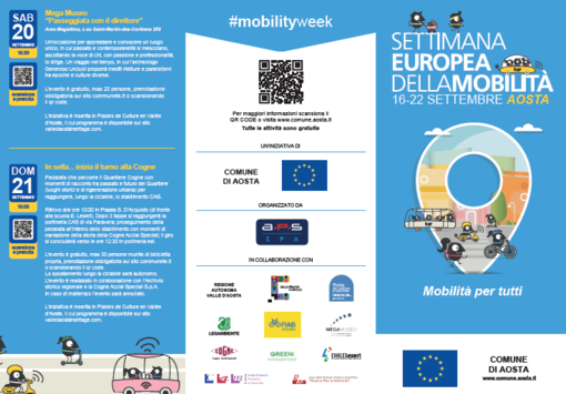 Aosta: L’autunno inizia con la Sem: dal 16 al 22 settembre la 24/a settimana europea sul tema “Mobilità per tutti” Aosta: L’autunno inizia con la Sem: dal 16 al 22 settembre la 24/a settimana europea sul tema “Mobilità per tutti”